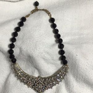 HEIDI DAUS "FRENCH TWIST" Black Beaded Crystal Bib Drop Necklace, Detachable Pin